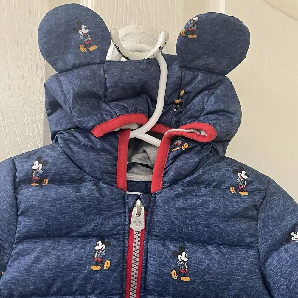 babyGap x Disney Baby Mickey Mouse Down Puffer Jacket Blue Boys Size 6-12 Months
